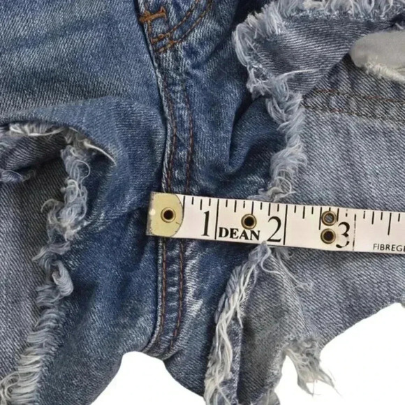 American Eagle AE Shortalls Ripped Distressed Bib Overalls Jeans Blue Size Small - Picture 9 of 11